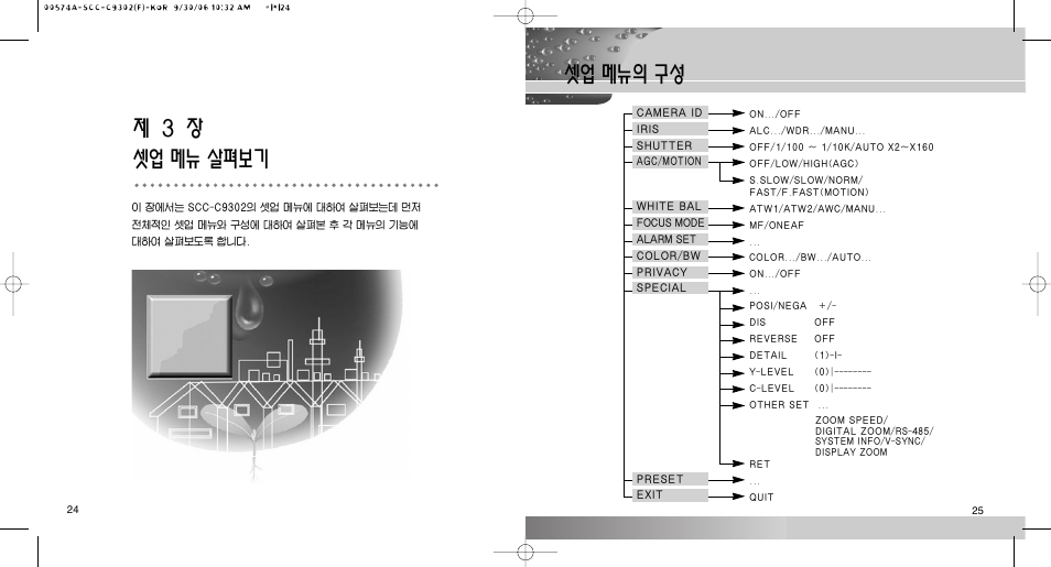 셋업 메뉴의 구성 제 3 장 셋업 메뉴 살펴보기 | Samsung SCC-C9302(F) User Manual | Page 13 / 27