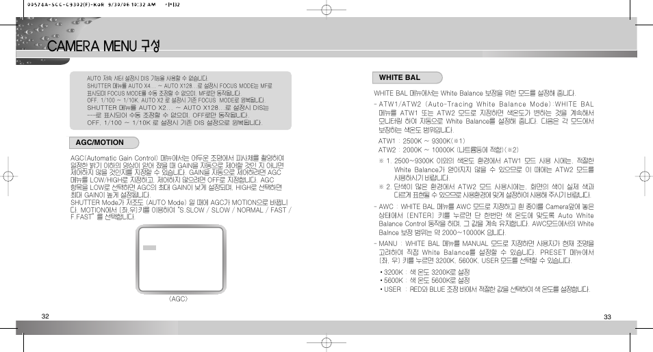 Camera menu 구성 | Samsung SCC-C9302(F) User Manual | Page 17 / 27