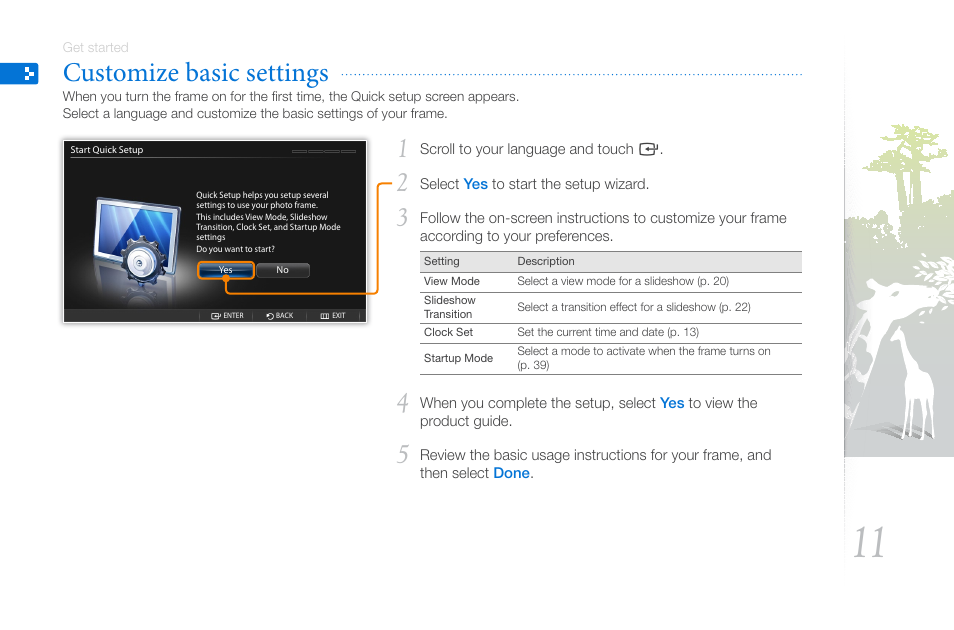 Customize basic settings | Samsung 800P User Manual | Page 11 / 53