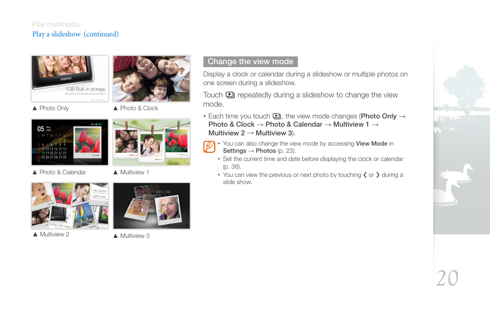 Select a view mode for a slideshow (p. 20) | Samsung 800P User Manual | Page 20 / 53
