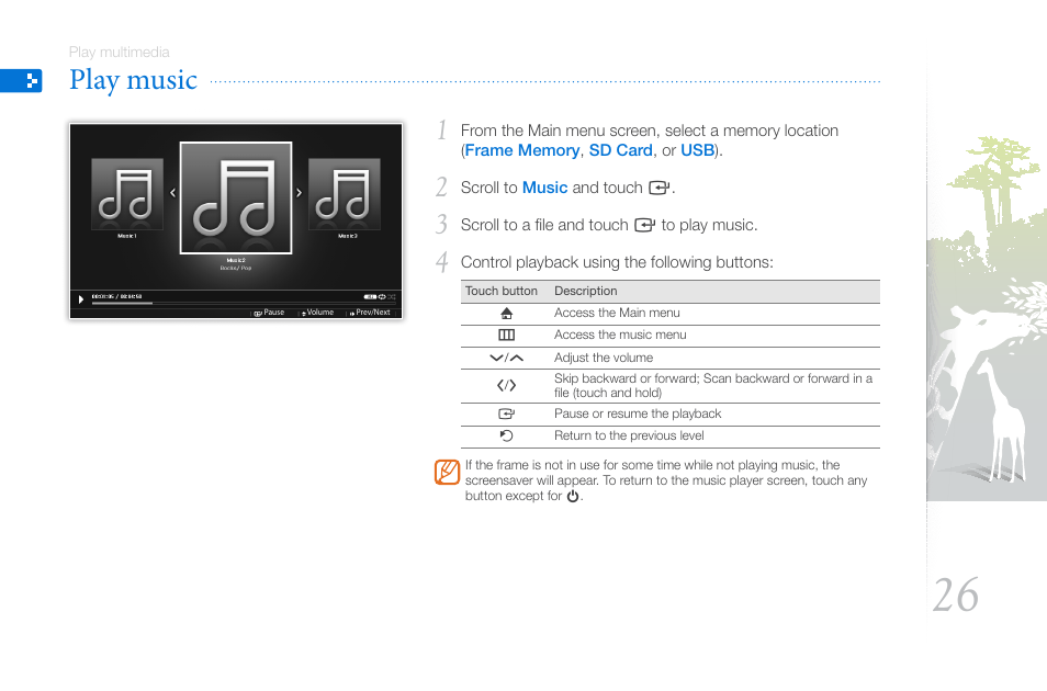 Play music, Nal memory device and change options (p. 26) | Samsung 800P User Manual | Page 26 / 53