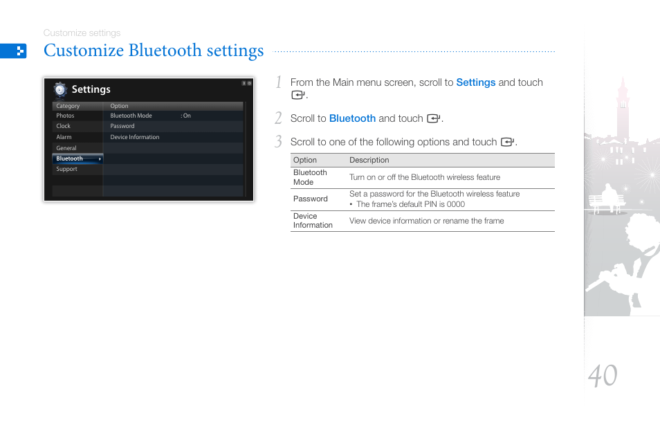 Customize bluetooth settings | Samsung 800P User Manual | Page 40 / 53