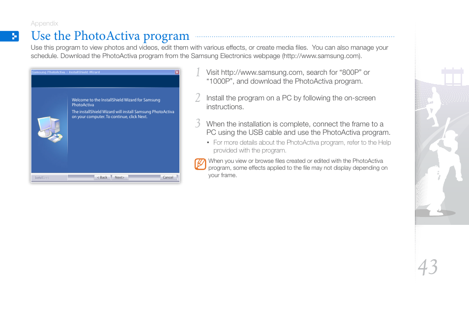 Use the photoactiva program | Samsung 800P User Manual | Page 43 / 53