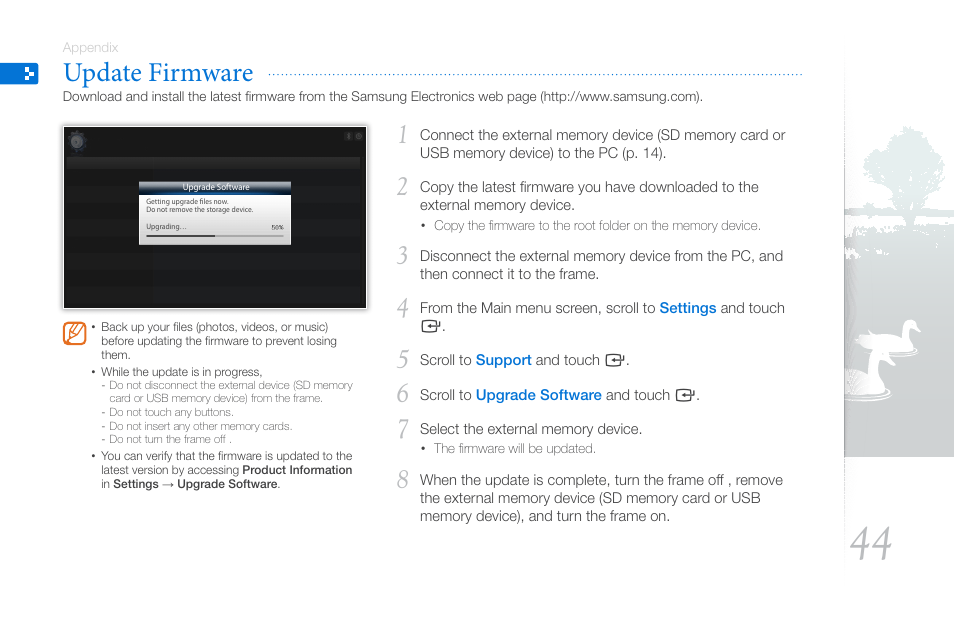 Update firmware | Samsung 800P User Manual | Page 44 / 53
