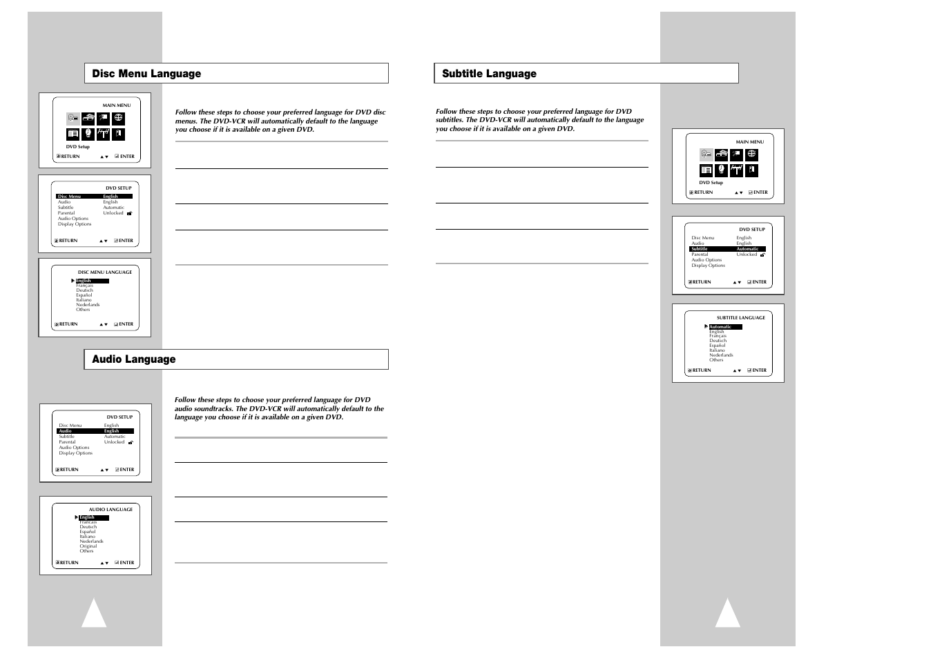 Subtitle language, Audio language, Disc menu language | Samsung Ch@t CHT-350 User Manual | Page 13 / 31