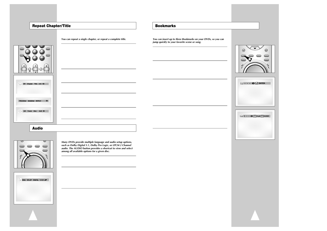 Bookmarks, Repeat chapter/title audio | Samsung Ch@t CHT-350 User Manual | Page 19 / 31