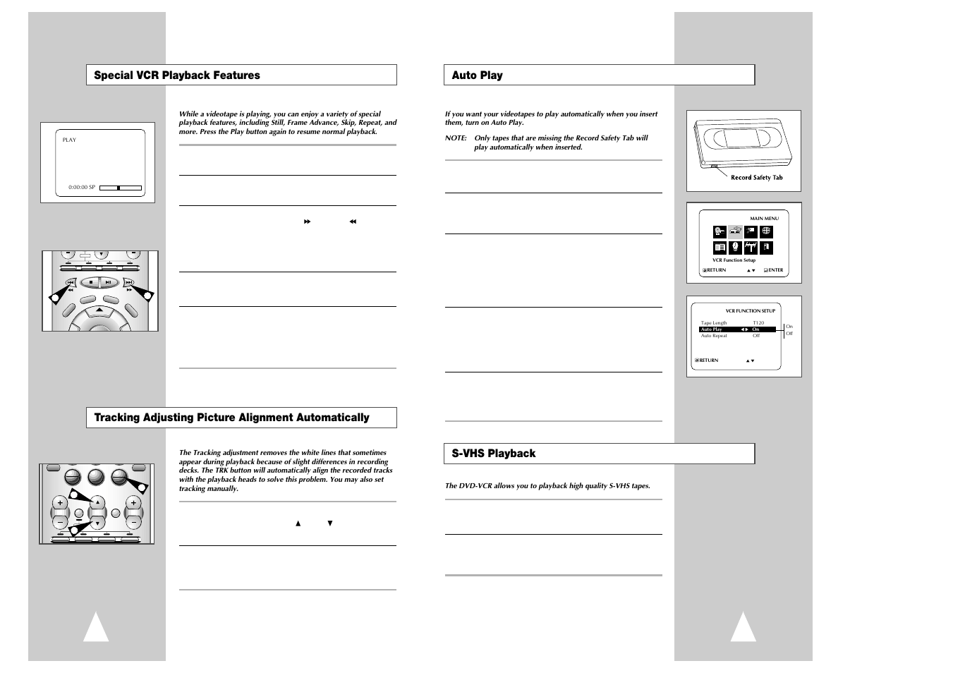 Auto play s-vhs playback, Special vcr playback features, Tracking adjusting picture alignment automatically | Samsung Ch@t CHT-350 User Manual | Page 21 / 31