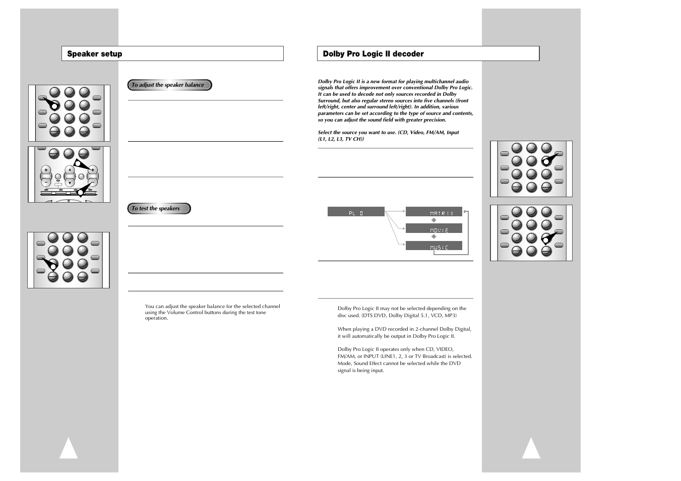 Dolby pro logic ii decoder, Speaker setup | Samsung Ch@t CHT-350 User Manual | Page 27 / 31