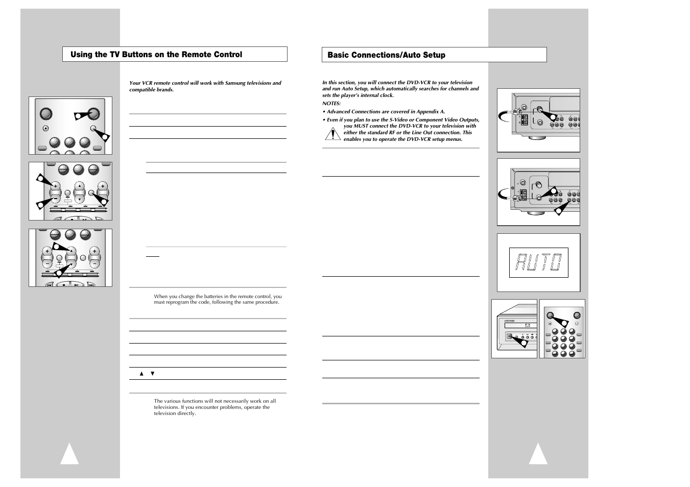 Video l - audio - r video l - audio, Video l - audio - r, Phones | Basic connections/auto setup, Using the tv buttons on the remote control | Samsung Ch@t CHT-350 User Manual | Page 7 / 31