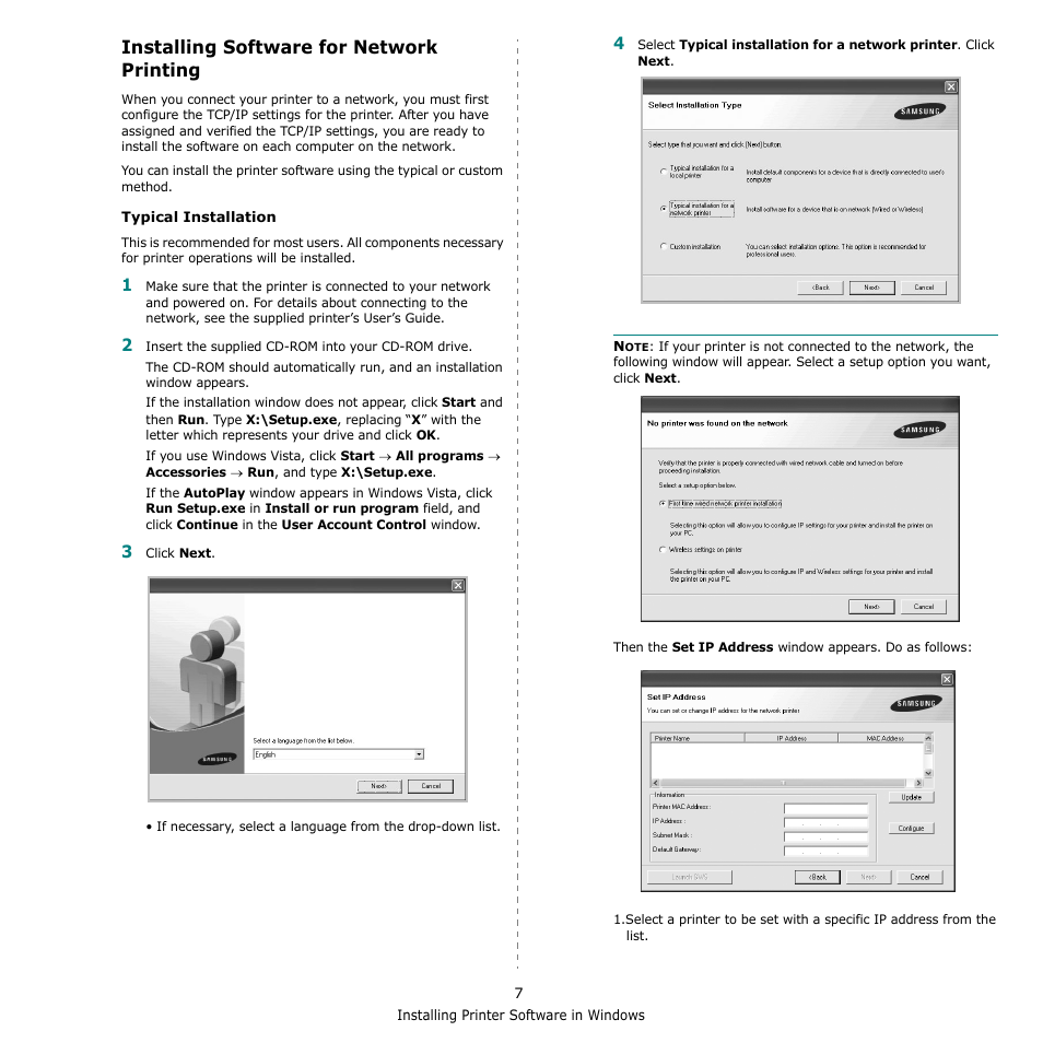 Installing software for network printing, Installing software for network printing” on | Samsung CLX-3170 User Manual | Page 106 / 143