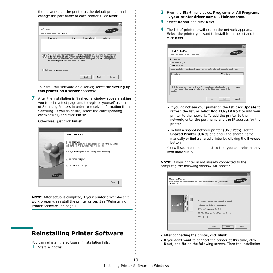 Reinstalling printer software | Samsung CLX-3170 User Manual | Page 109 / 143