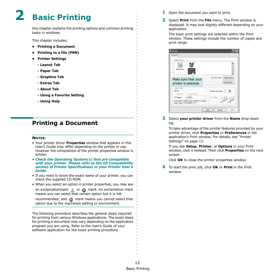 Basic printing, Printing a document, Chapter 2 | Samsung CLX-3170 User Manual | Page 111 / 143