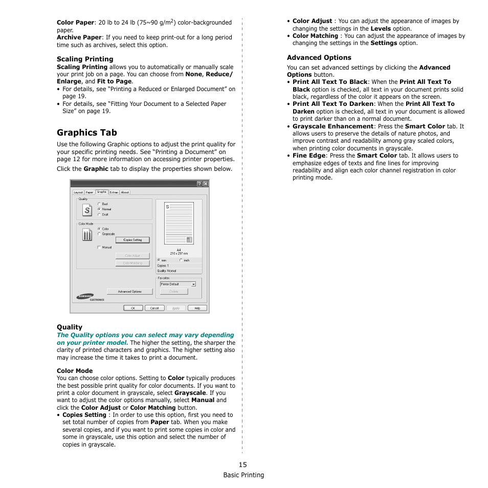 Graphics tab | Samsung CLX-3170 User Manual | Page 114 / 143