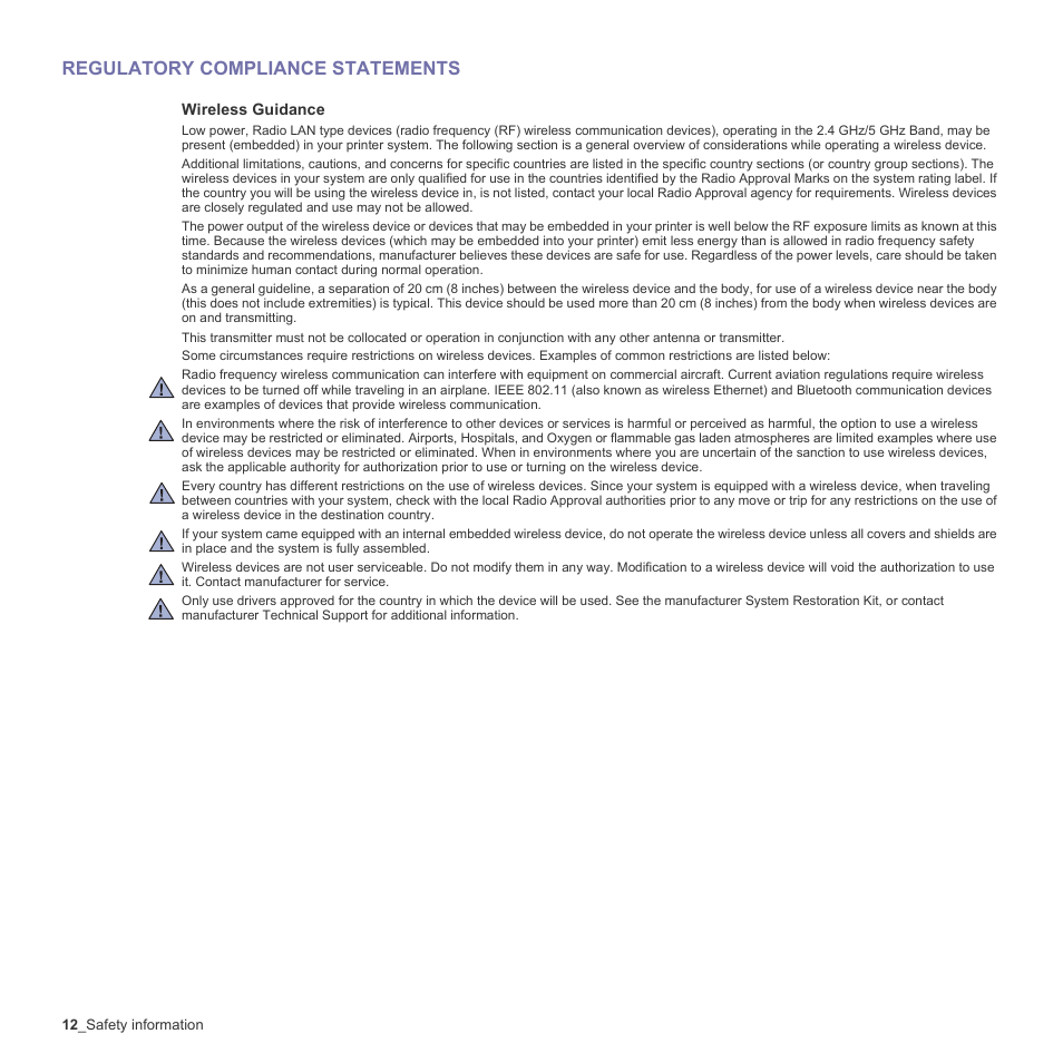 Regulatory compliance statements | Samsung CLX-3170 User Manual | Page 12 / 143