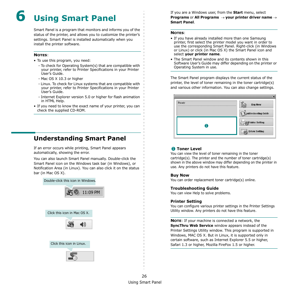 Using smart panel, Understanding smart panel, Chapter 6 | Samsung CLX-3170 User Manual | Page 125 / 143