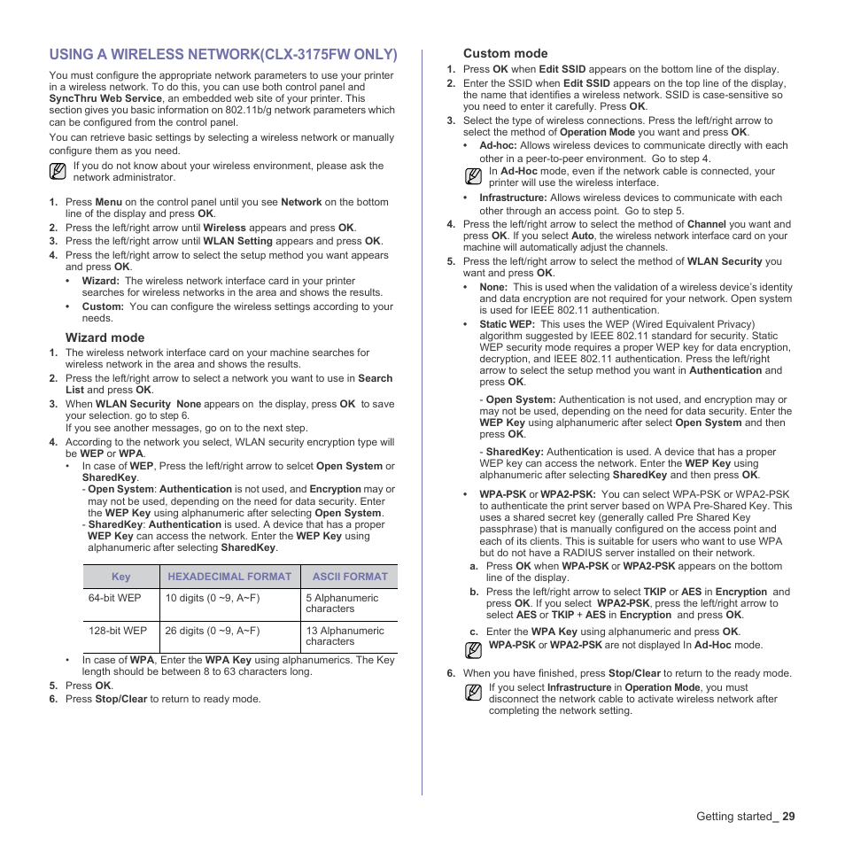 Using a wireless network(clx-3175fw only), 29 using a wireless network(clx-3175fw only) | Samsung CLX-3170 User Manual | Page 29 / 143