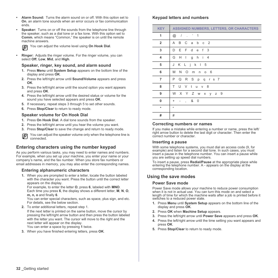 Entering characters using the number keypad, Using the save modes, Keypad letters and | Samsung CLX-3170 User Manual | Page 32 / 143