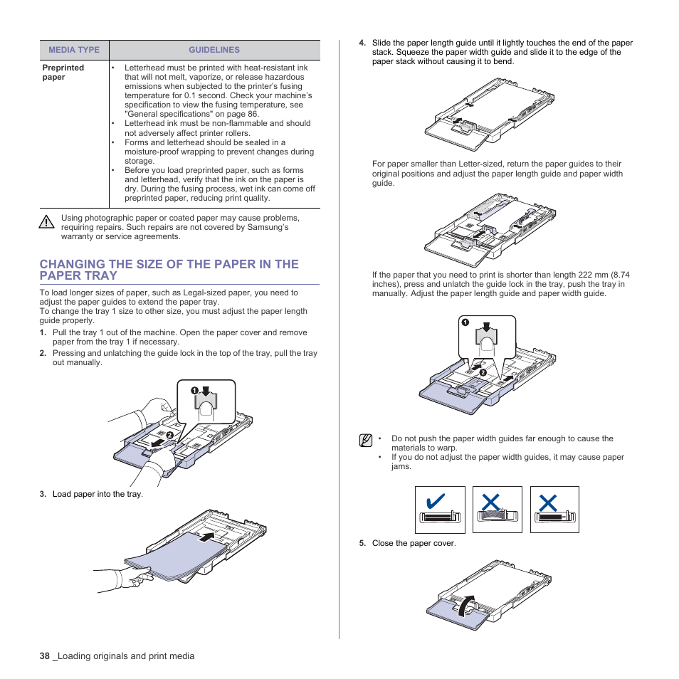 Changing the size of the paper in the paper tray | Samsung CLX-3170 User Manual | Page 38 / 143