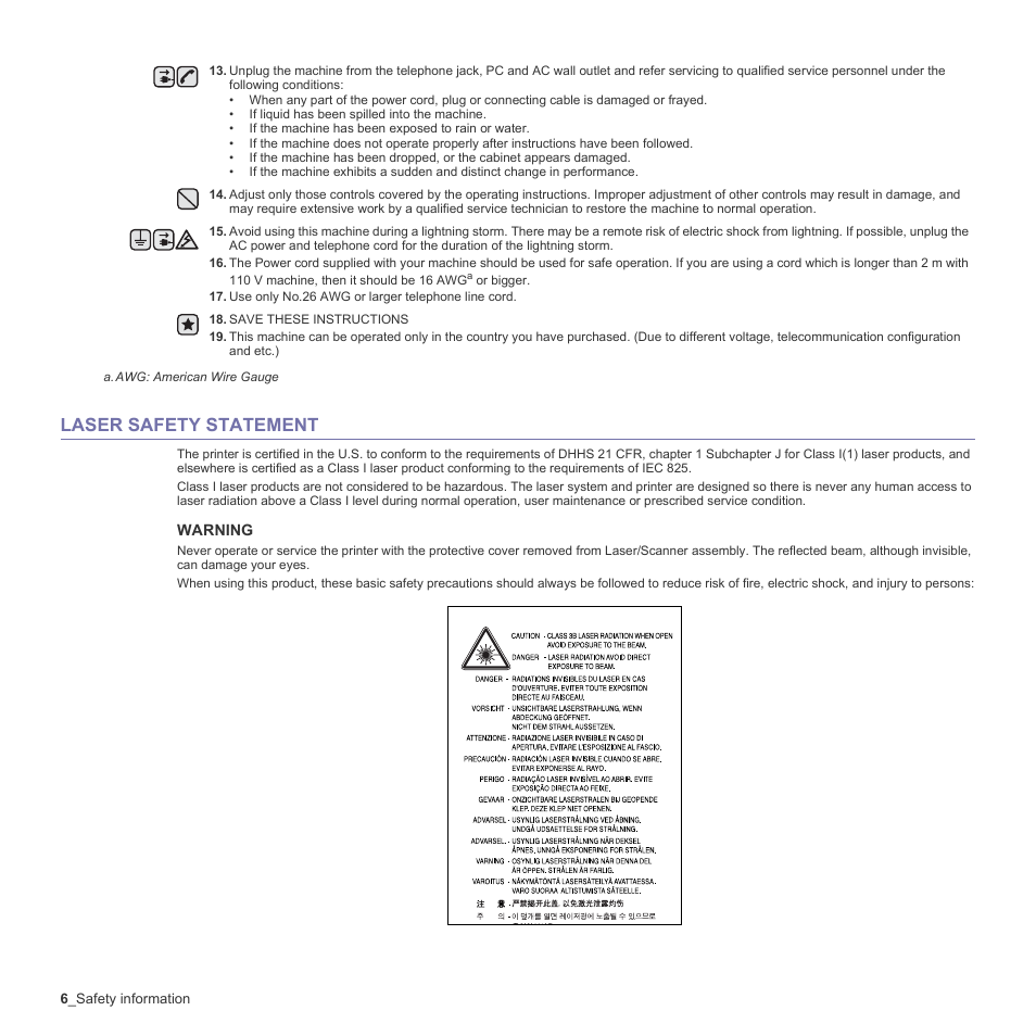 Laser safety statement | Samsung CLX-3170 User Manual | Page 6 / 143