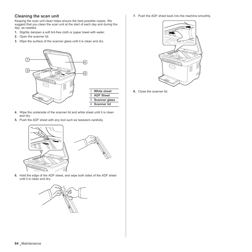 Cleaning the scan unit | Samsung CLX-3170 User Manual | Page 64 / 143