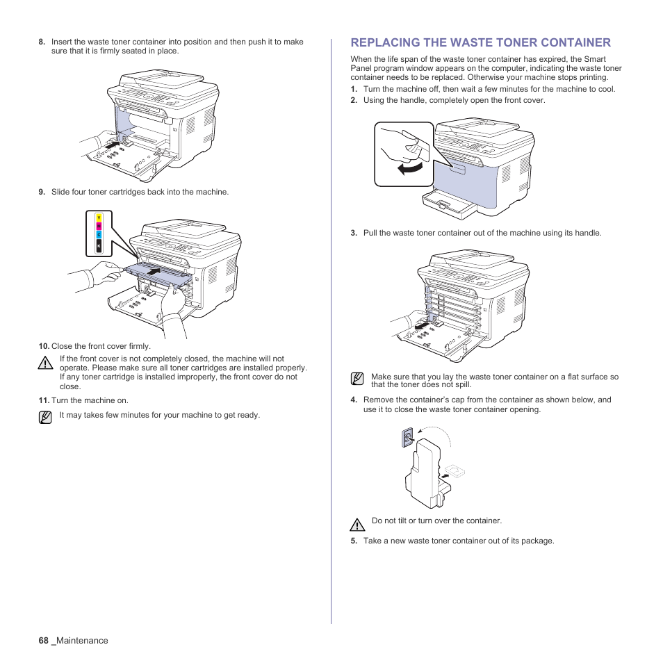 Replacing the waste toner container, 68 replacing the waste toner container | Samsung CLX-3170 User Manual | Page 68 / 143