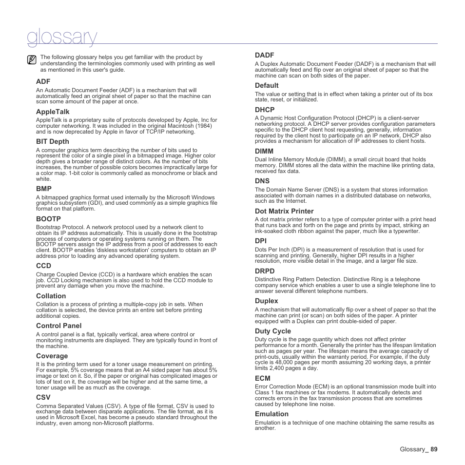 Glossary | Samsung CLX-3170 User Manual | Page 89 / 143