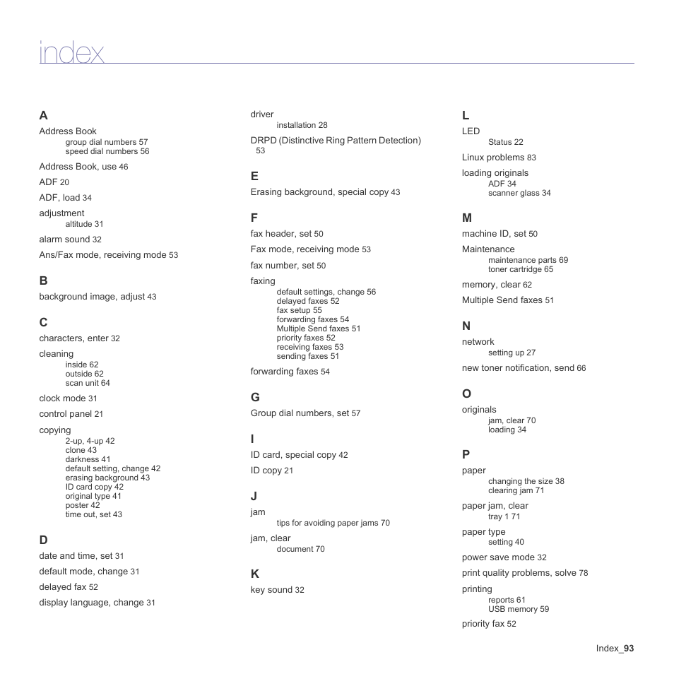 Index | Samsung CLX-3170 User Manual | Page 93 / 143