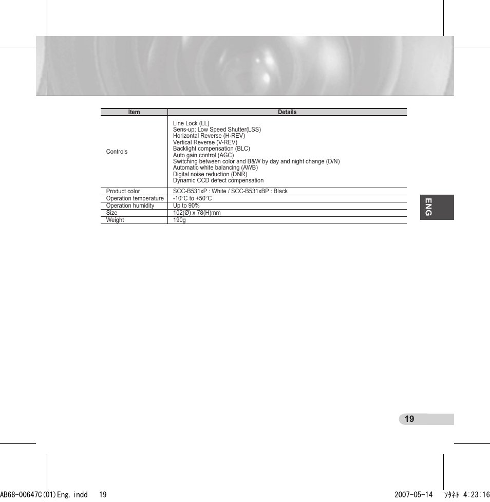 Samsung SCC-B531xP User Manual | Page 19 / 20