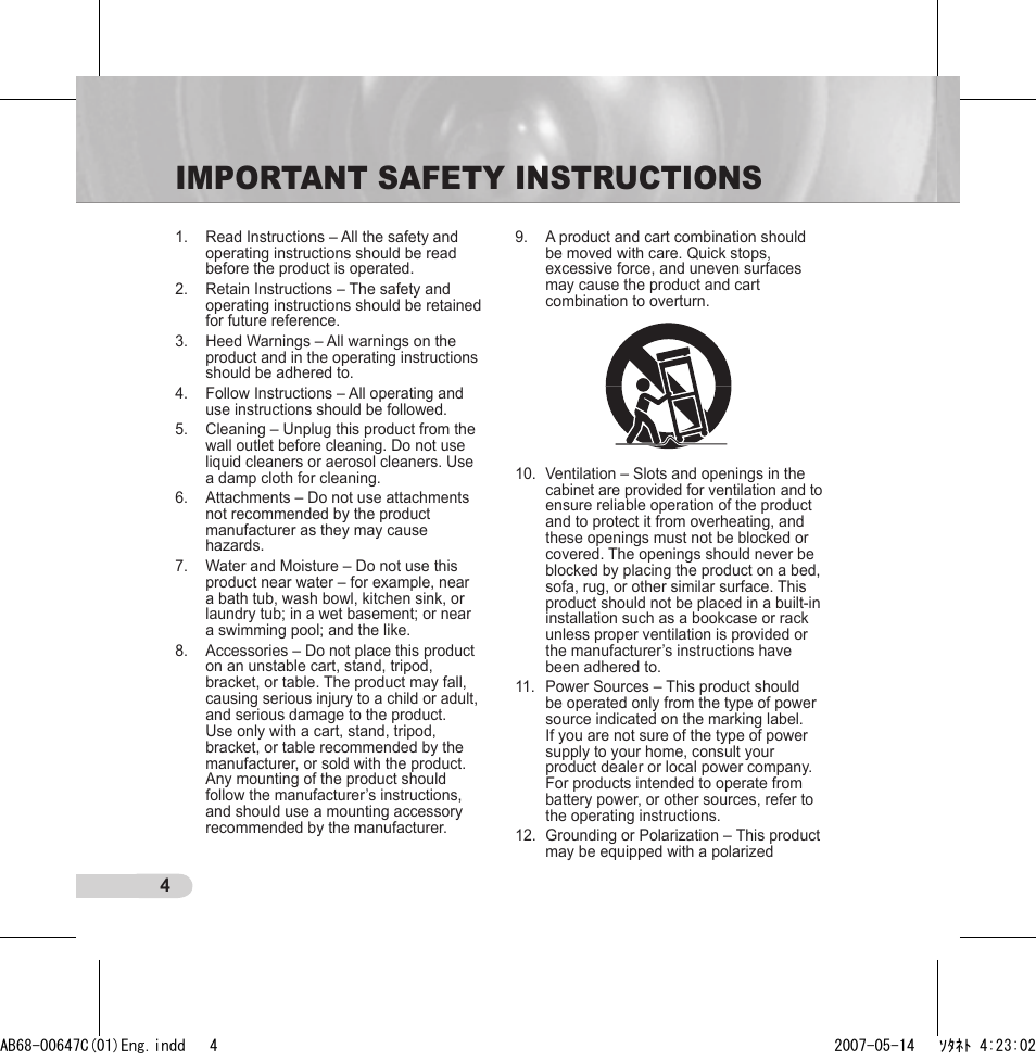 Important safety instructions | Samsung SCC-B531xP User Manual | Page 4 / 20