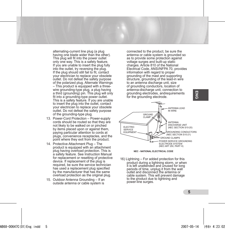 Important safety instructions | Samsung SCC-B531xP User Manual | Page 5 / 20