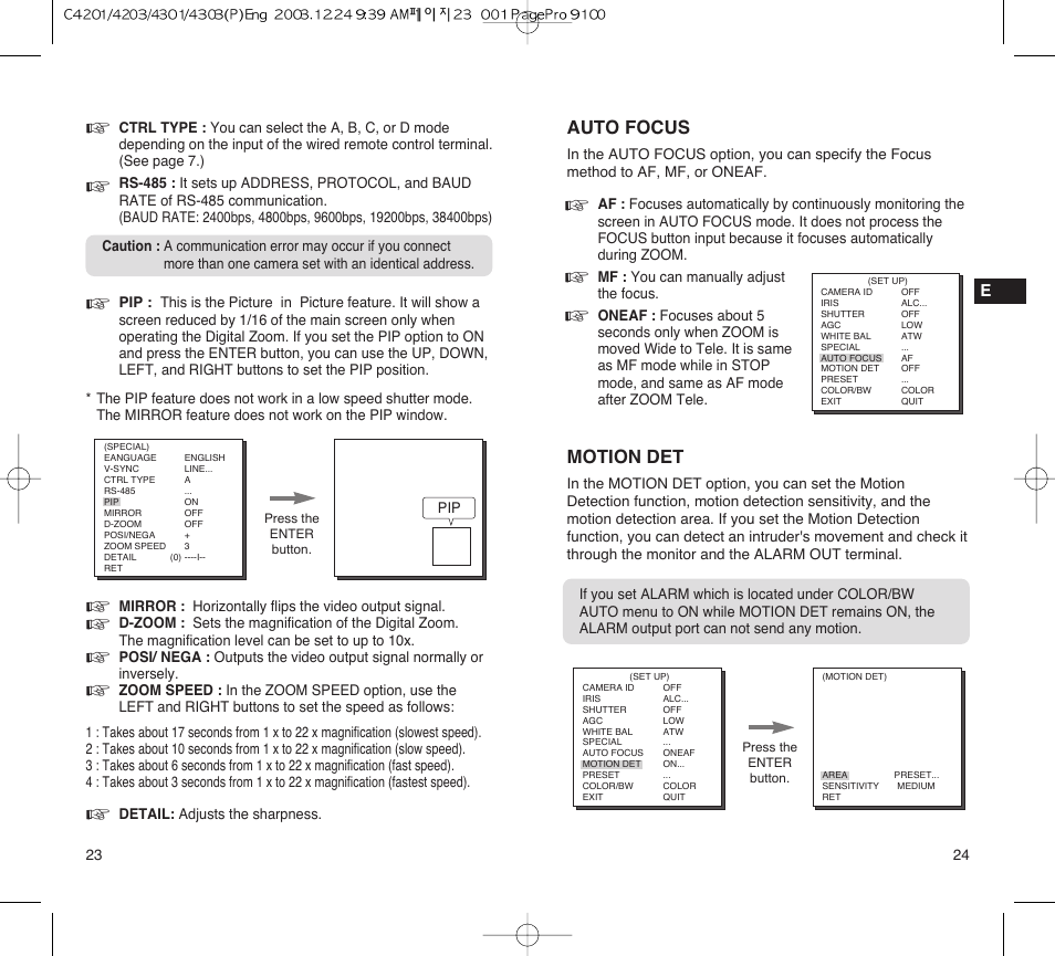 Auto focus, Motion det | Samsung C4203(P) User Manual | Page 13 / 19