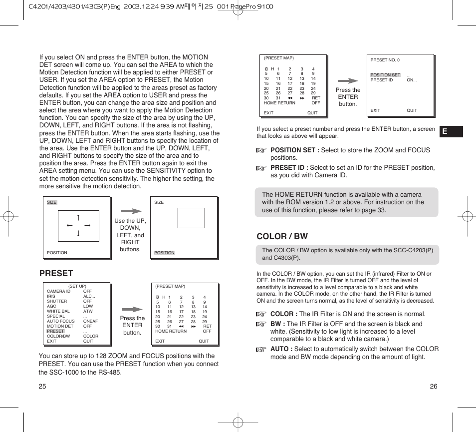 Preset, Color / bw | Samsung C4203(P) User Manual | Page 14 / 19