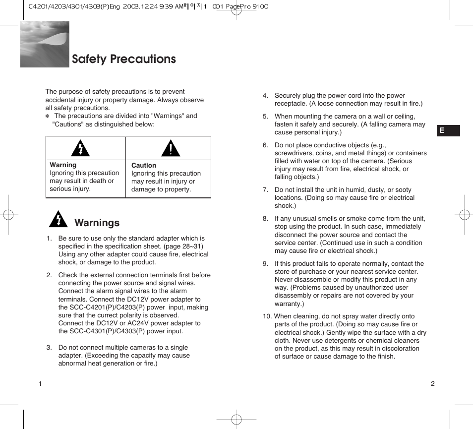 Safety precautions, Warnings | Samsung C4203(P) User Manual | Page 2 / 19