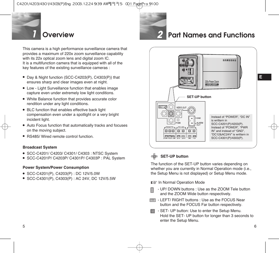 Overview, Part names and functions | Samsung C4203(P) User Manual | Page 4 / 19