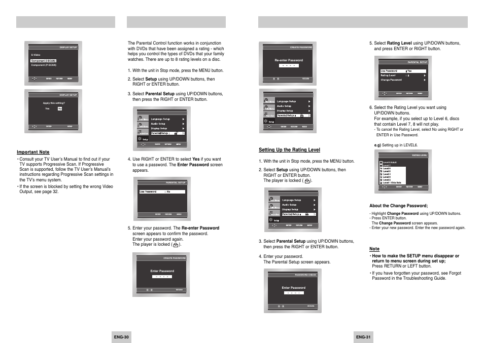 Setting up the parental control | Samsung DVD-P249 User Manual | Page 16 / 17