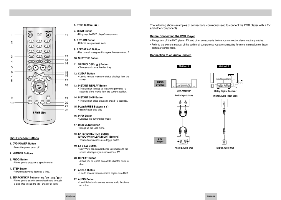 Tour of the remote control, Connections, Choosing a connection | Samsung DVD-P249 User Manual | Page 6 / 17