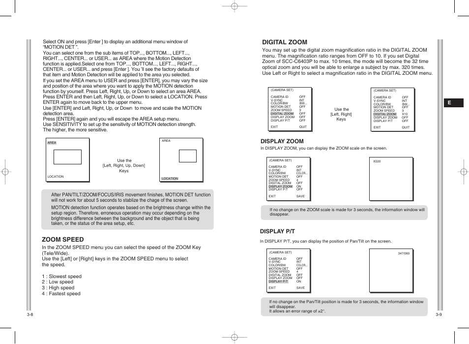 Zoom speed, Digital zoom, Display zoom | Display p/t | Samsung SCC-C6403P User Manual | Page 17 / 29