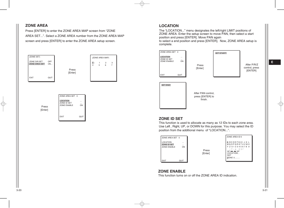 Zone id set, Location, Zone enable | Zone area | Samsung SCC-C6403P User Manual | Page 23 / 29