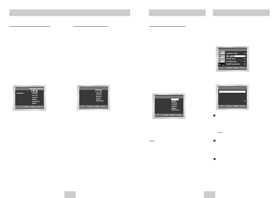 Setting up the audio options, Setting up the language features | Samsung DVD-HD945/ User Manual | Page 17 / 22