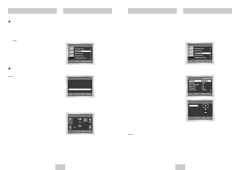 Surround sound speaker setup, Setting up the display options, Setting up the audio options | Samsung DVD-HD945/ User Manual | Page 18 / 22