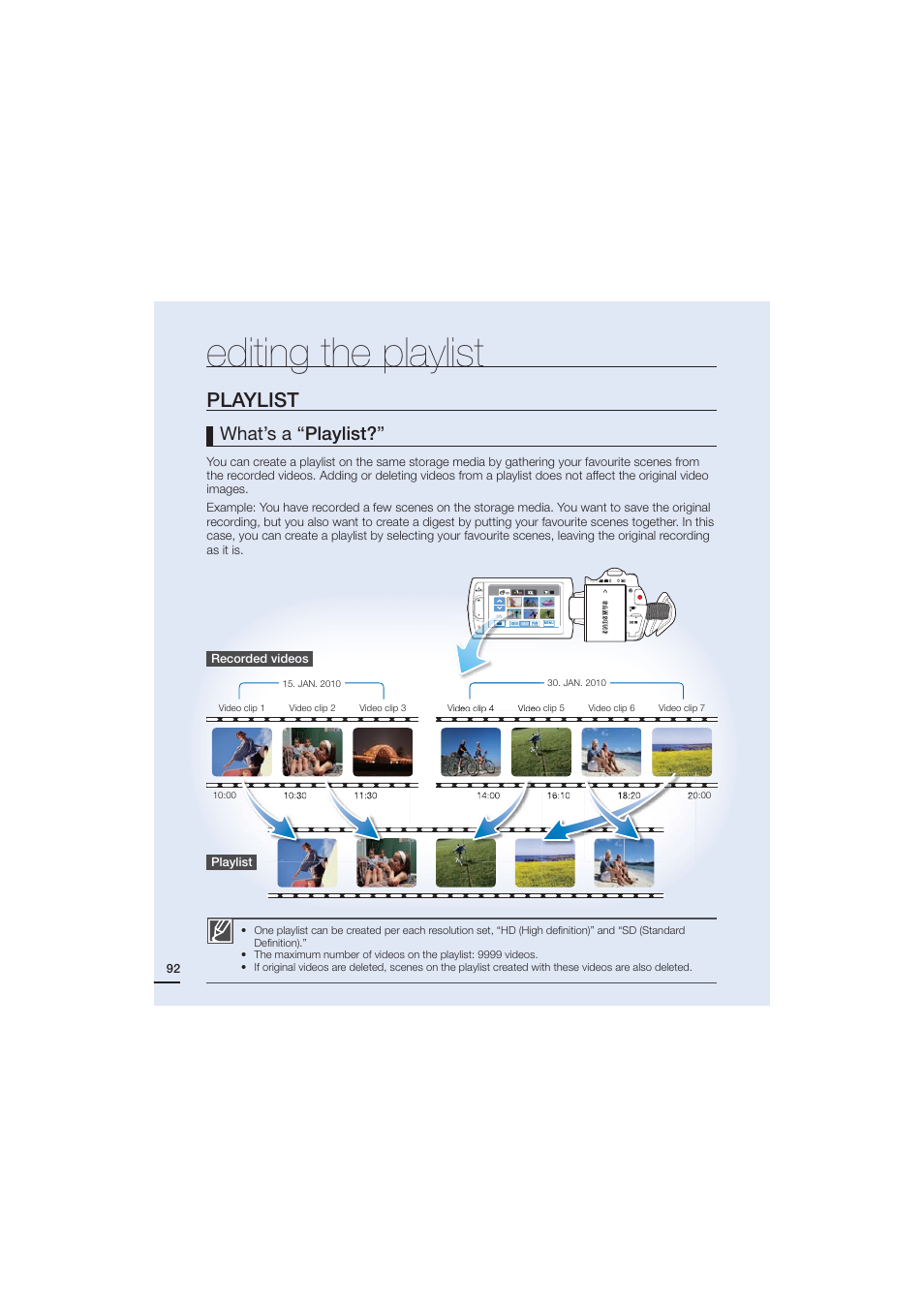 Editing the playlist, Playlist, What’s a “ playlist | Samsung HMX-H204LP User Manual | Page 100 / 142