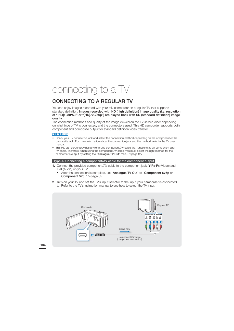 Connecting to a regular tv, Connecting to a tv | Samsung HMX-H204LP User Manual | Page 112 / 142