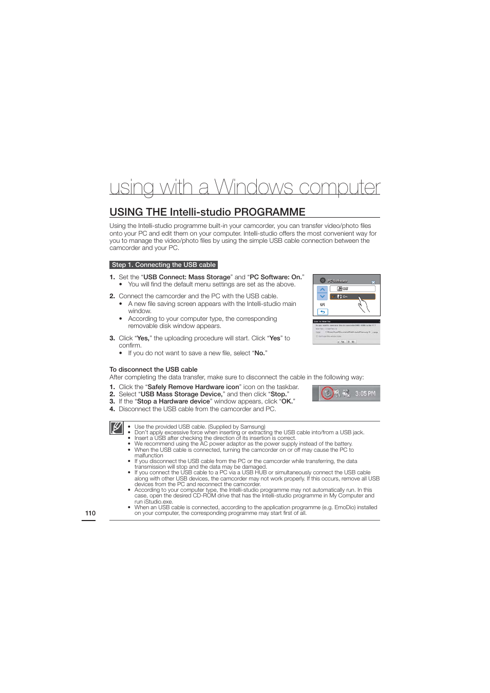 Using the intelli-studio programme, Using with a windows computer | Samsung HMX-H204LP User Manual | Page 118 / 142
