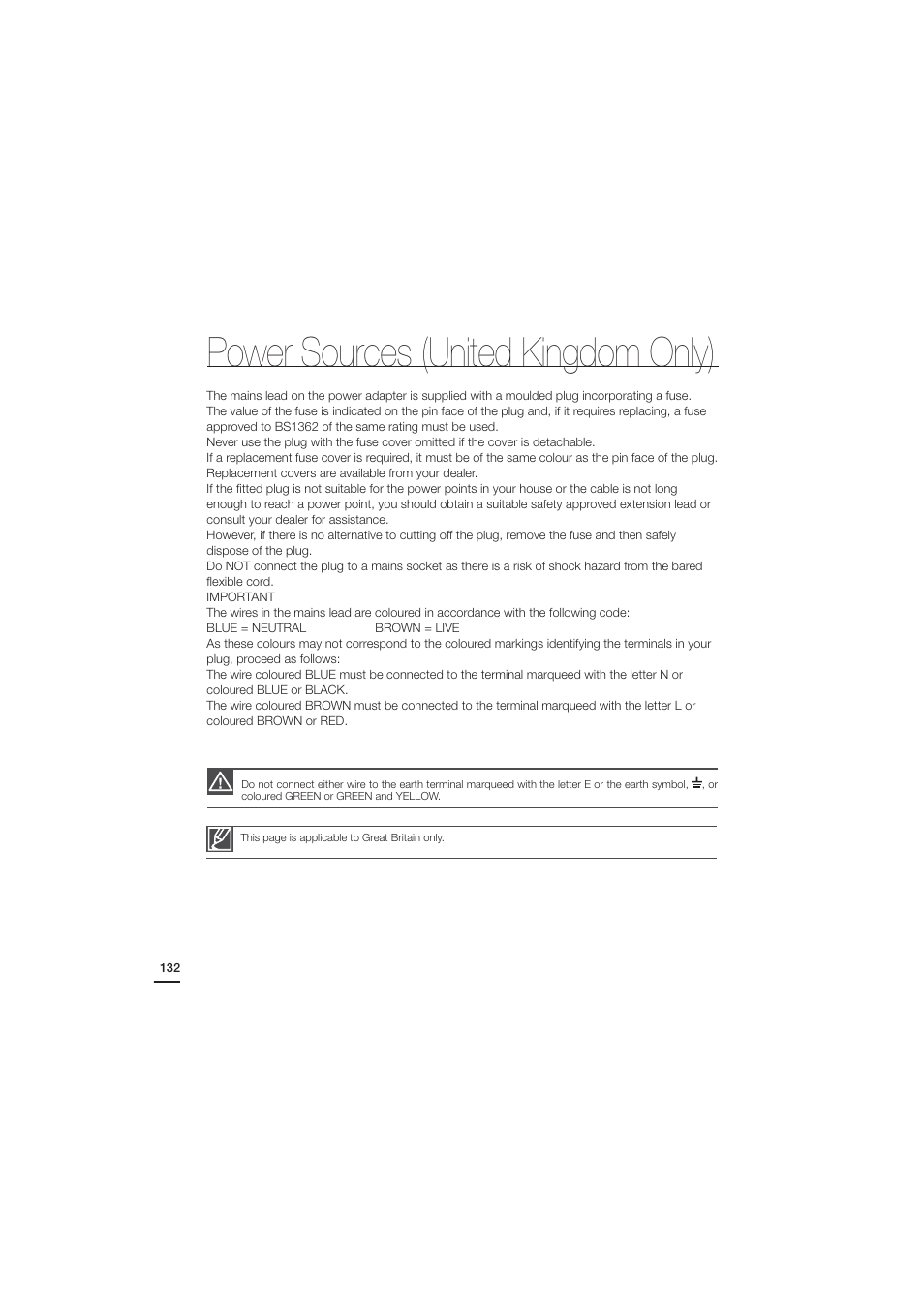 Power sources (united kingdom only) | Samsung HMX-H204LP User Manual | Page 140 / 142