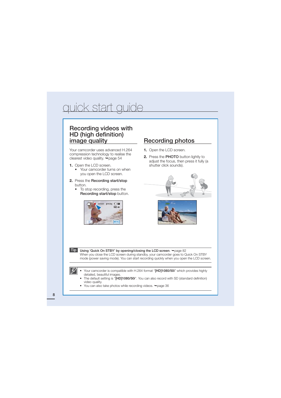 Quick start guide | Samsung HMX-H204LP User Manual | Page 16 / 142