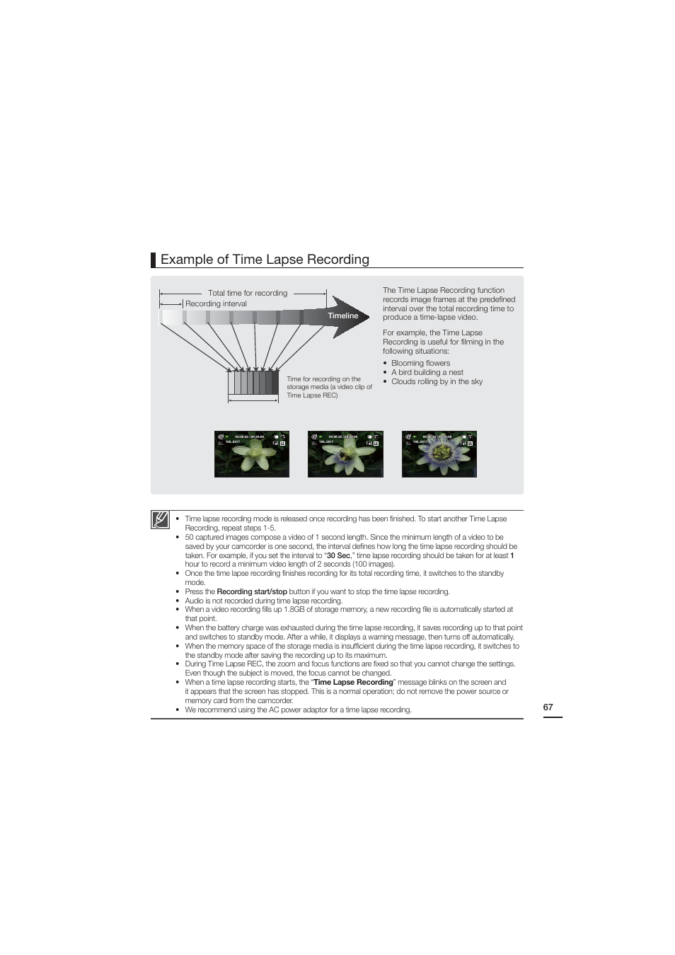 Example of time lapse recording | Samsung HMX-H204LP User Manual | Page 75 / 142