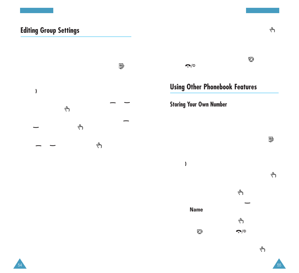 Editing group settings, Using other phonebook features, Storing your own number | Samsung GH68-03117A User Manual | Page 28 / 82