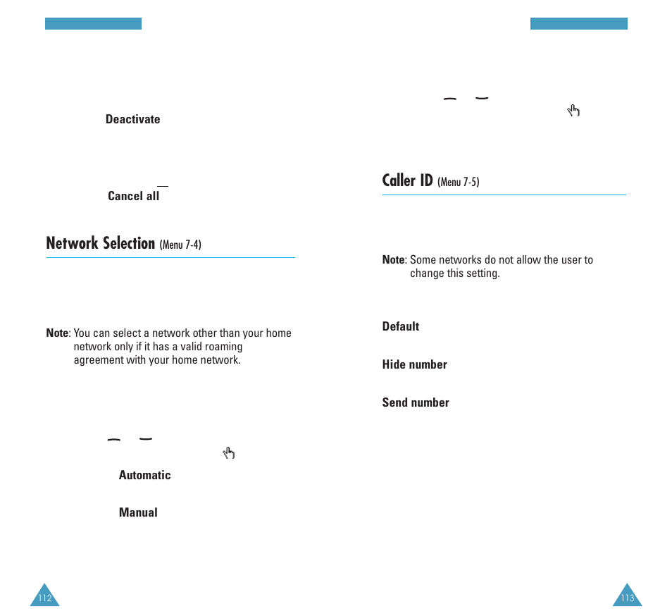 Caller id, Network selection | Samsung GH68-03117A User Manual | Page 59 / 82