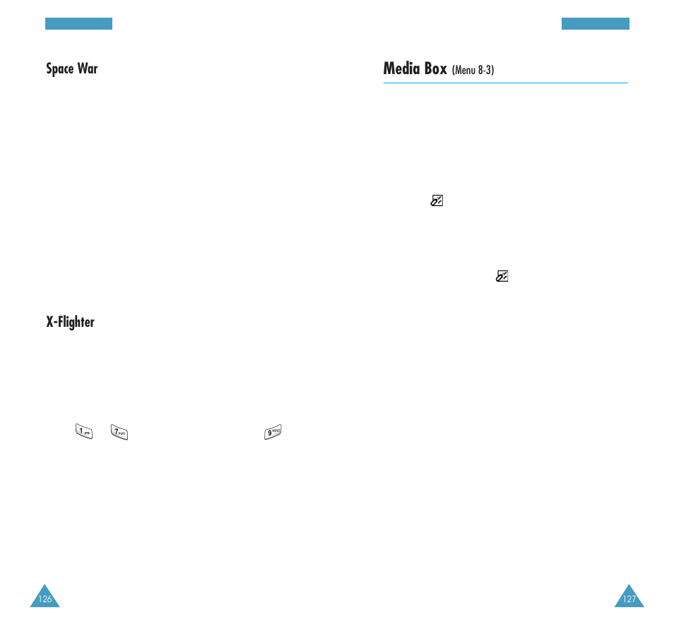 Media box, Space war, X-flighter | Samsung GH68-03117A User Manual | Page 66 / 82