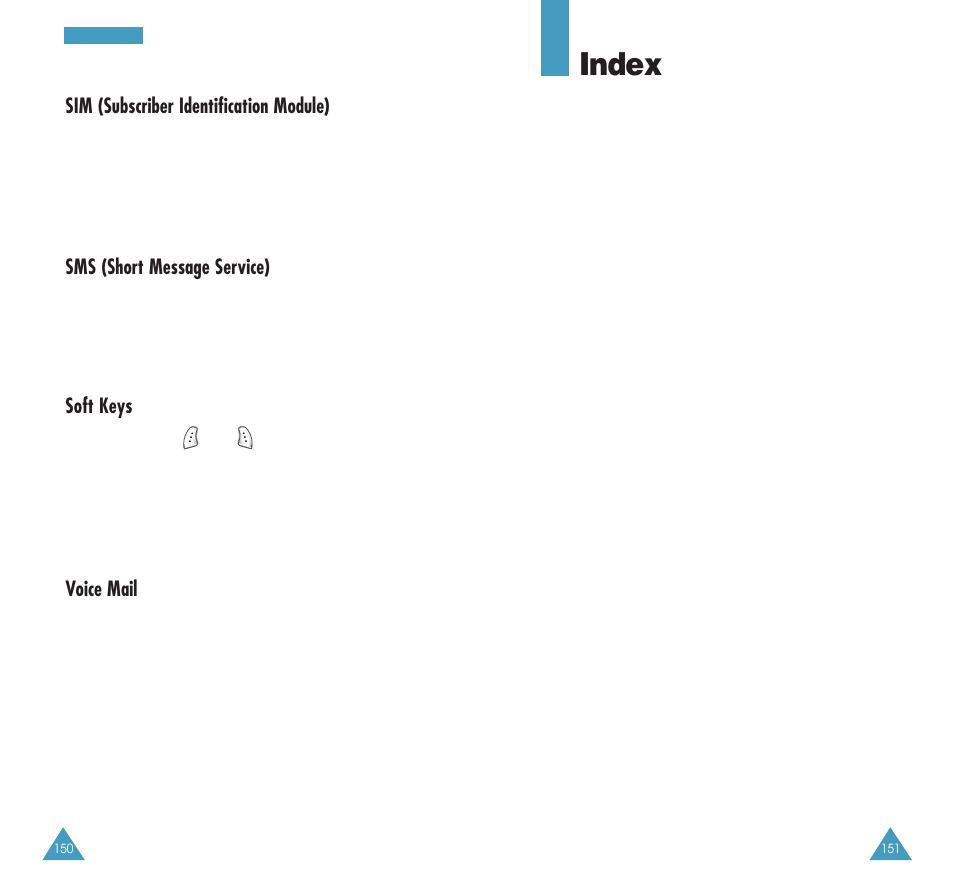 Index, Sim (subscriber identification module), Sms (short message service) | Soft keys, Voice mail | Samsung GH68-03117A User Manual | Page 79 / 82